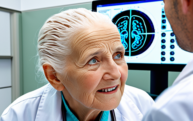 **
* **Prompt:** Brain stimulation, TMS device, improving cognitive function, elderly patient, doctor, bright futuristic clinic, hopeful expression.
**